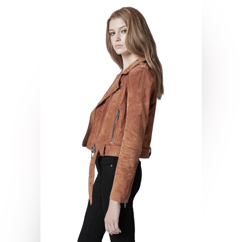 Blank NYC Brown Suede Leather Moto Zip Jacket In El Dorado M - Picture 4 of 11